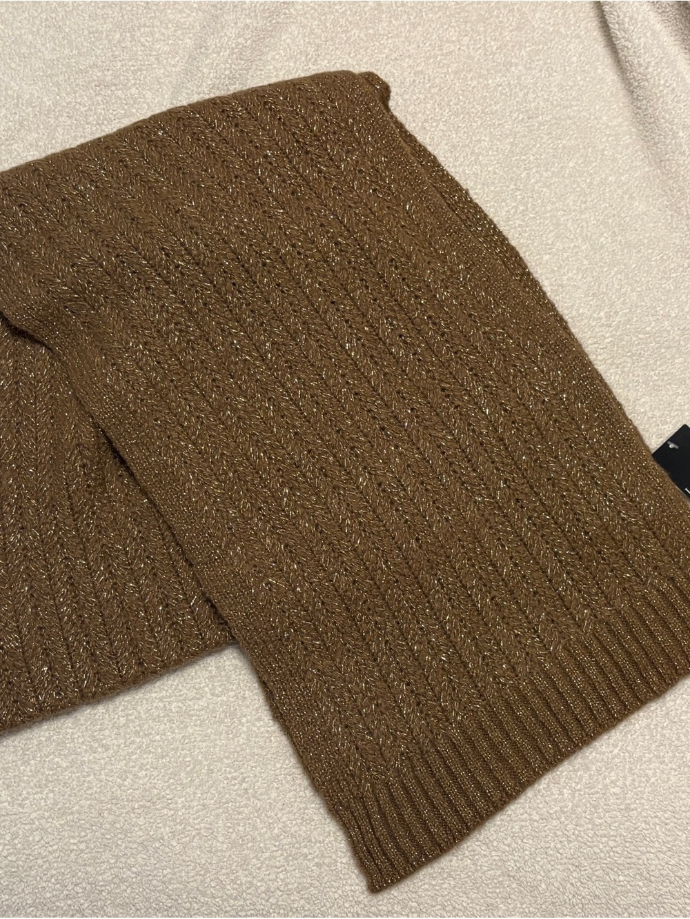 Ralph Lauren Brown Metallic-Thread Ribbed Knit Scarf